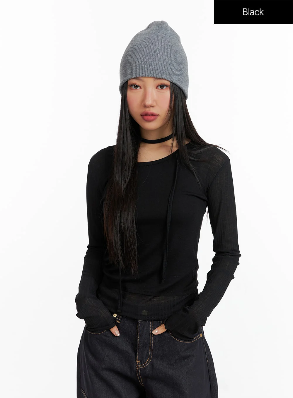 Slim Fit Round Neck Top with Scarf CF408 - Image 7