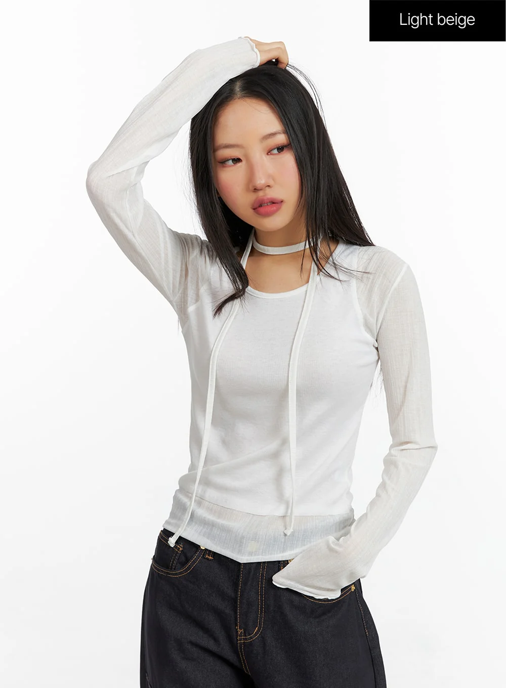 Slim Fit Round Neck Top with Scarf CF408 - Image 8