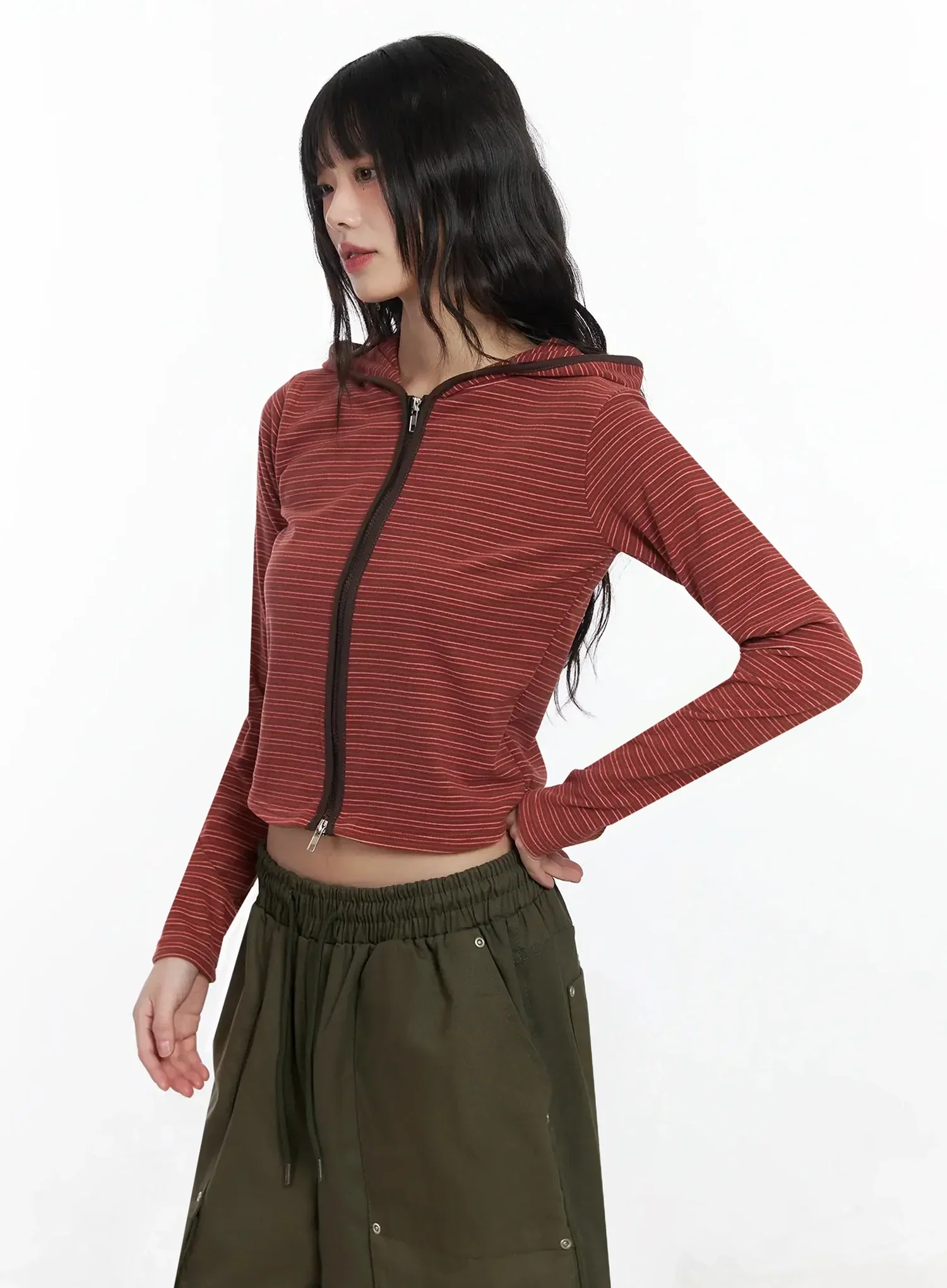 Slim Fit Striped Zip-Up Hoodie F516 - Image 7