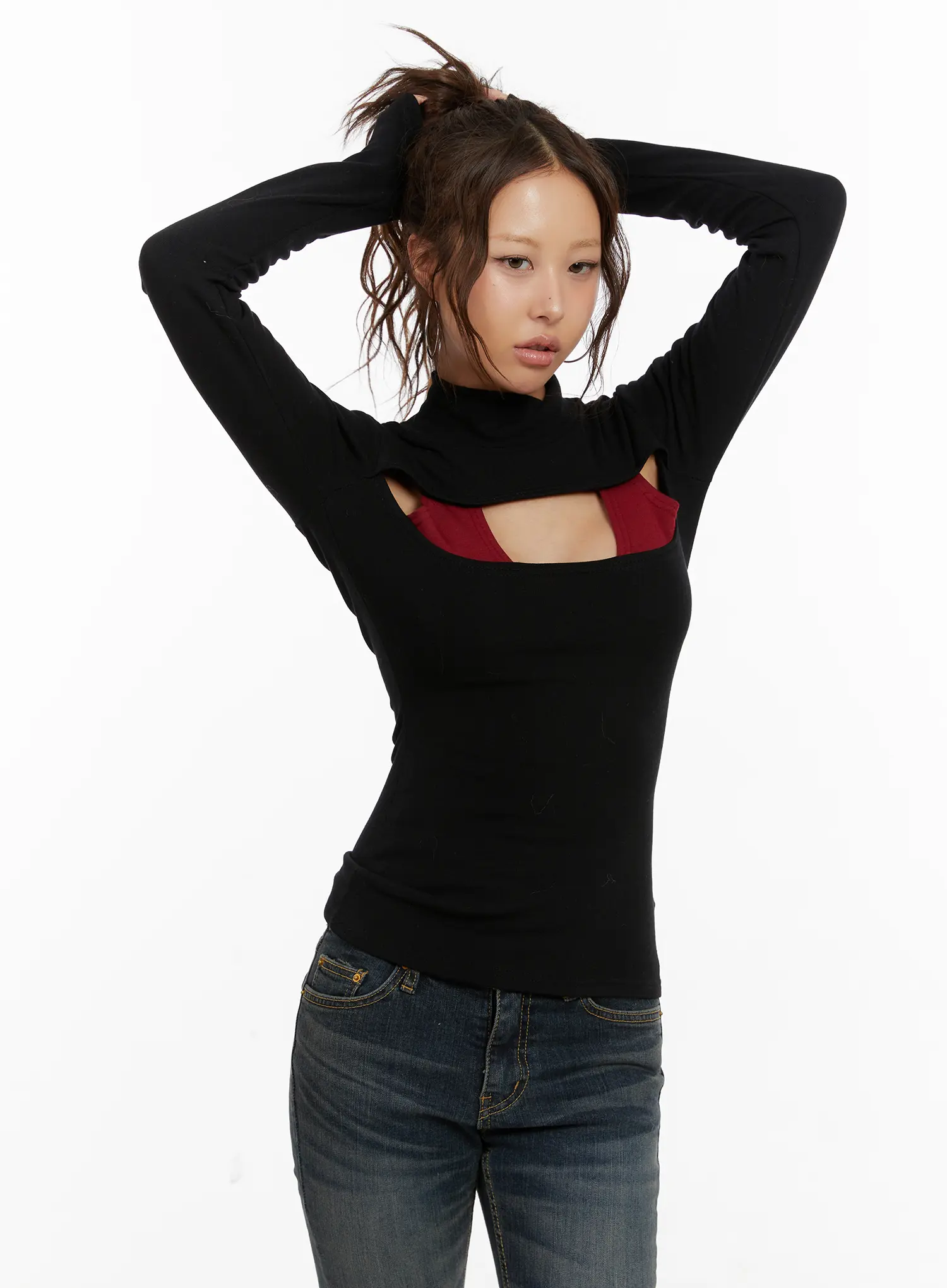 Slit Detail Contrast Turtleneck Top CD515 - Image 10