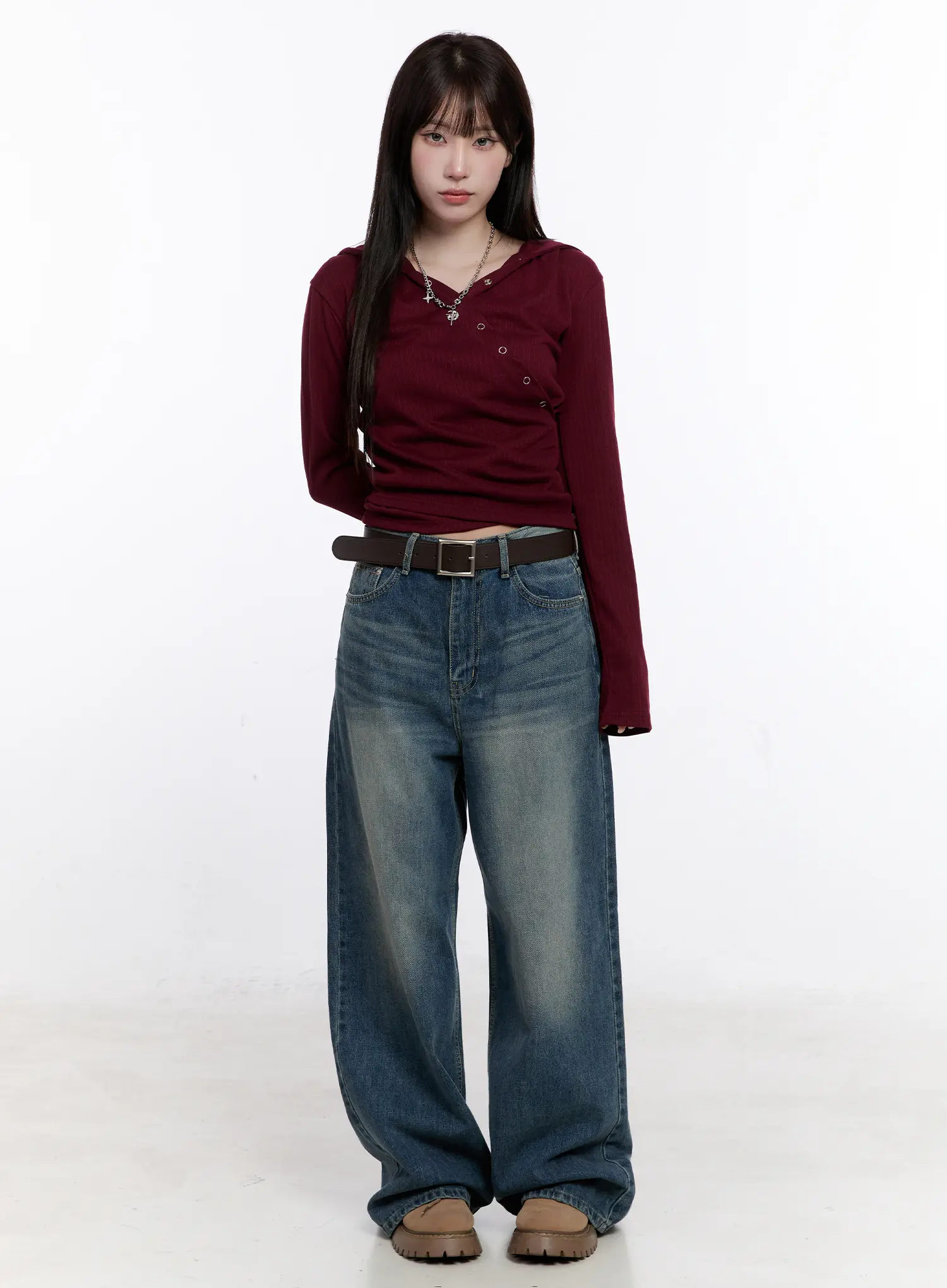 Snap Button Long Sleeve Hooded Top CS530 - Image 3