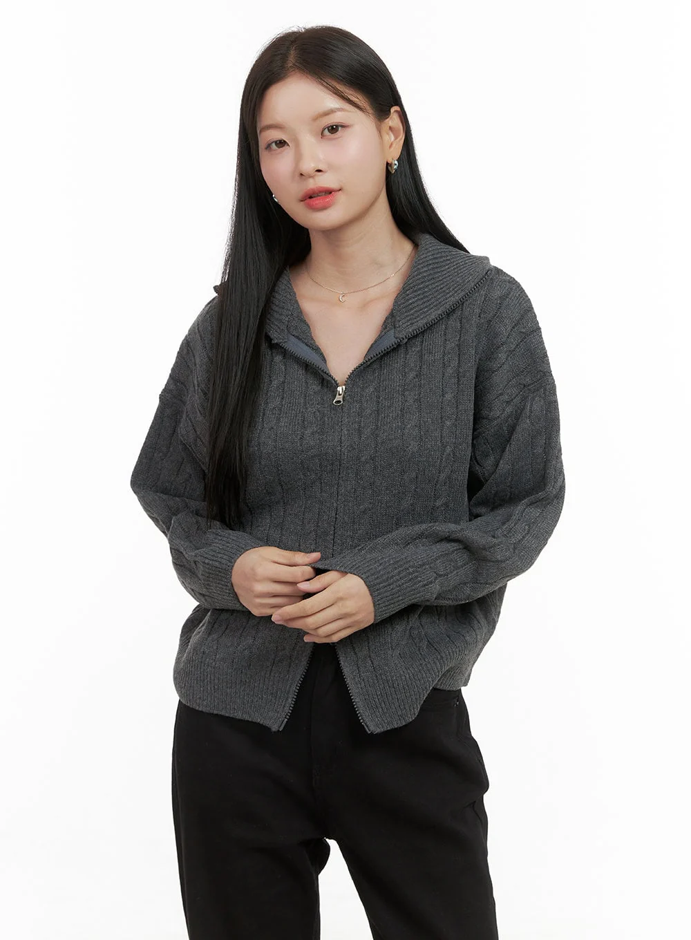 SnugFit Cable Zip-Up Sweater OS411 - Image 5