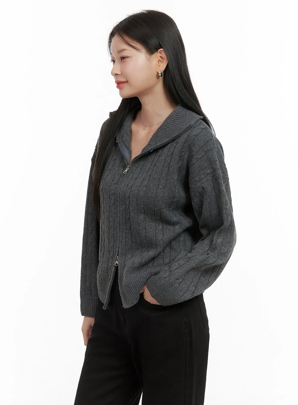 SnugFit Cable Zip-Up Sweater OS411 - Image 6