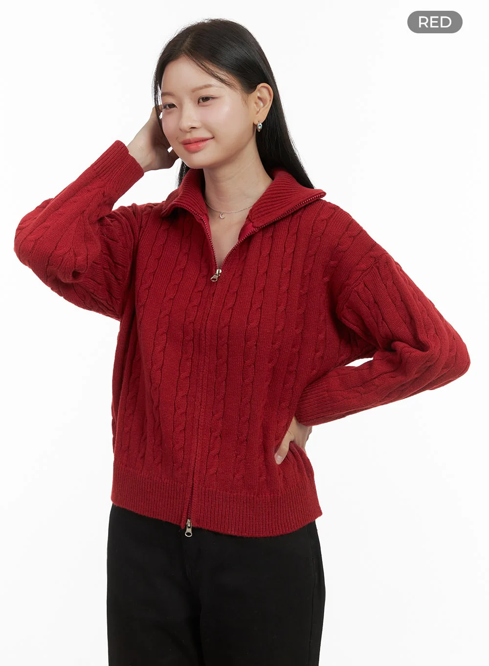 SnugFit Cable Zip-Up Sweater OS411 - Image 9