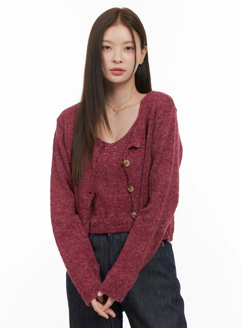 Soft Touch Buttoned Cardigan & Cami Set OD412