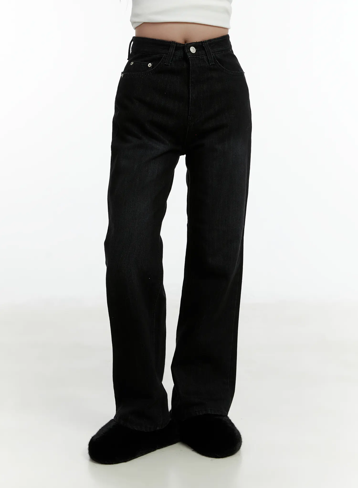 Sole Fleece-Lined Washed High-Waist Bootcut Jeans CD523 - Image 7