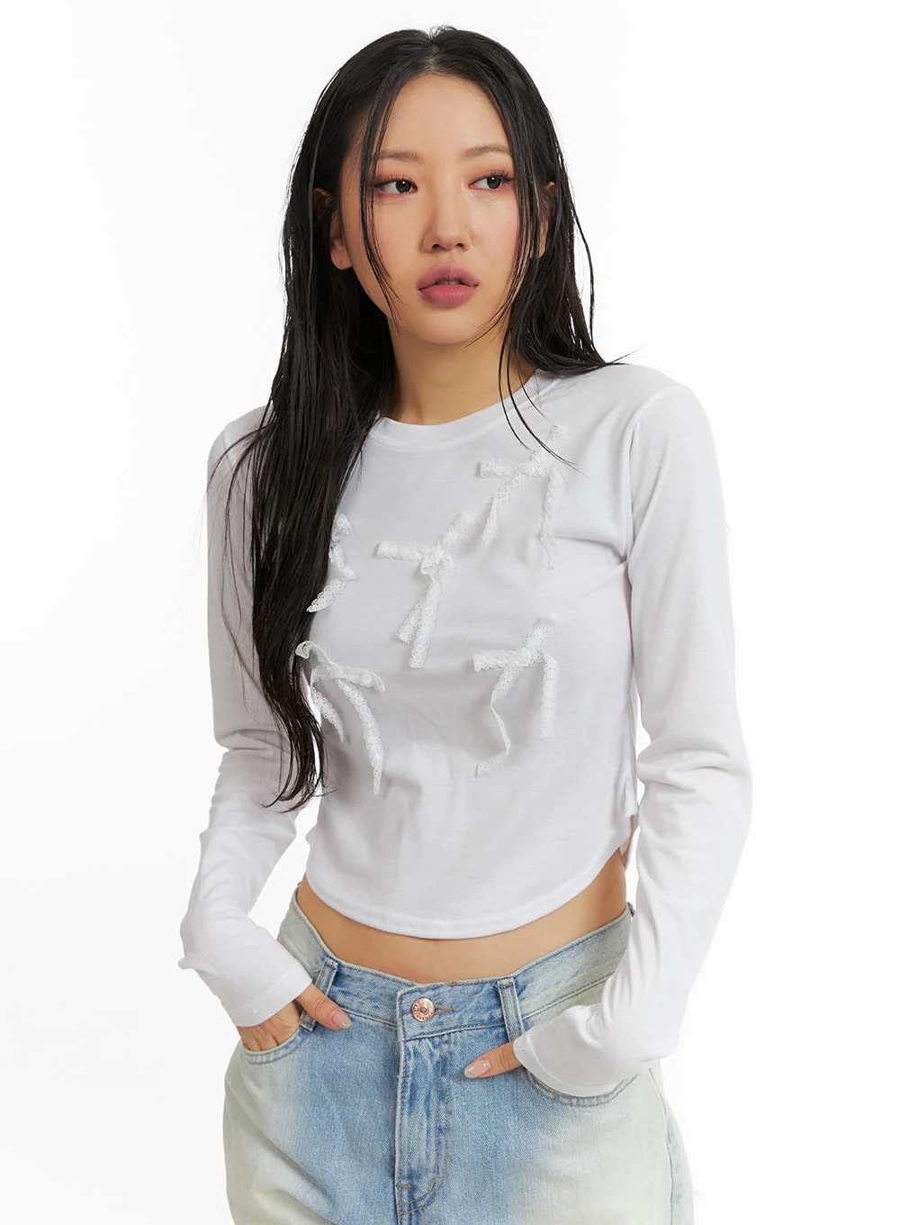 Solid Bowknot Long Sleeve Top CJ425 - Image 2