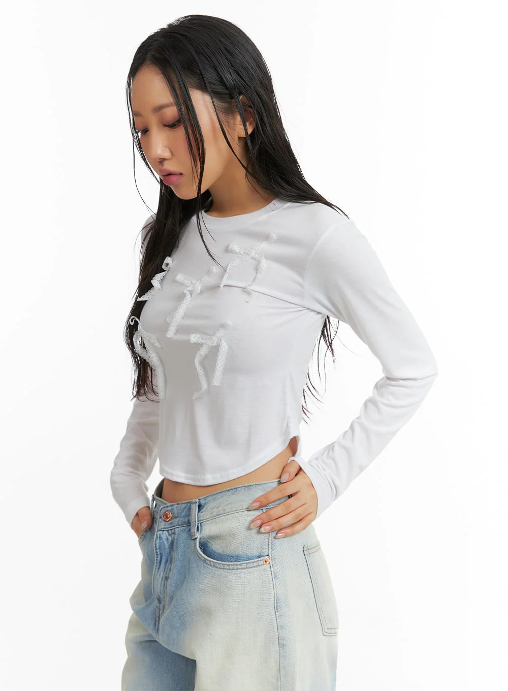 Solid Bowknot Long Sleeve Top CJ425 - Image 6