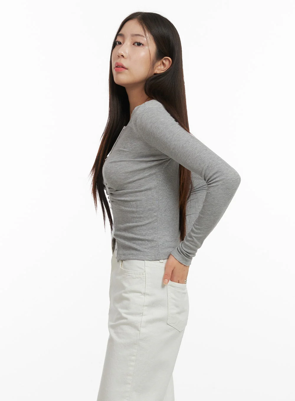 Solid Button Long Sleeve Top OA429 - Image 5