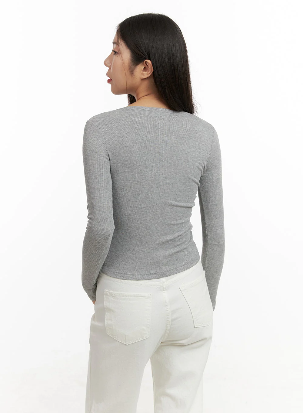 Solid Button Long Sleeve Top OA429 - Image 6