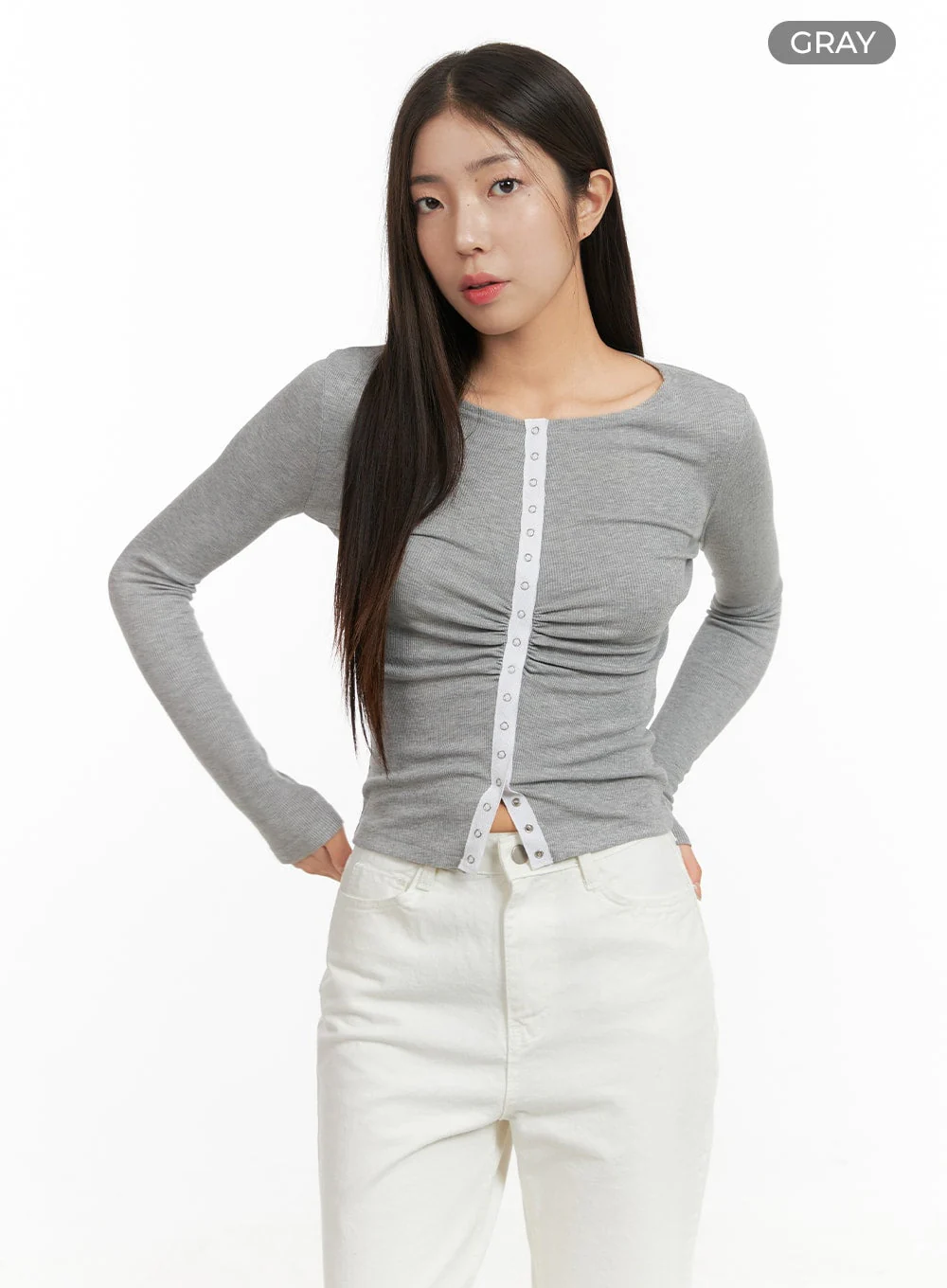 Solid Button Long Sleeve Top OA429 - Image 7