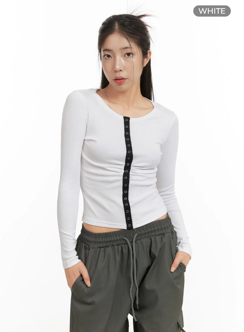Solid Button Long Sleeve Top OA429 - Image 8
