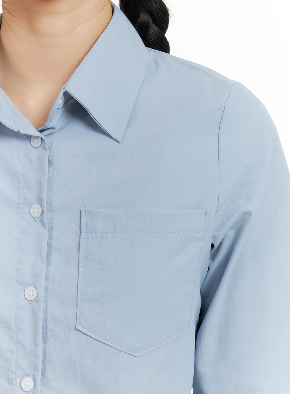 Solid Collar Button-Up Crop Top OM408 - Image 3