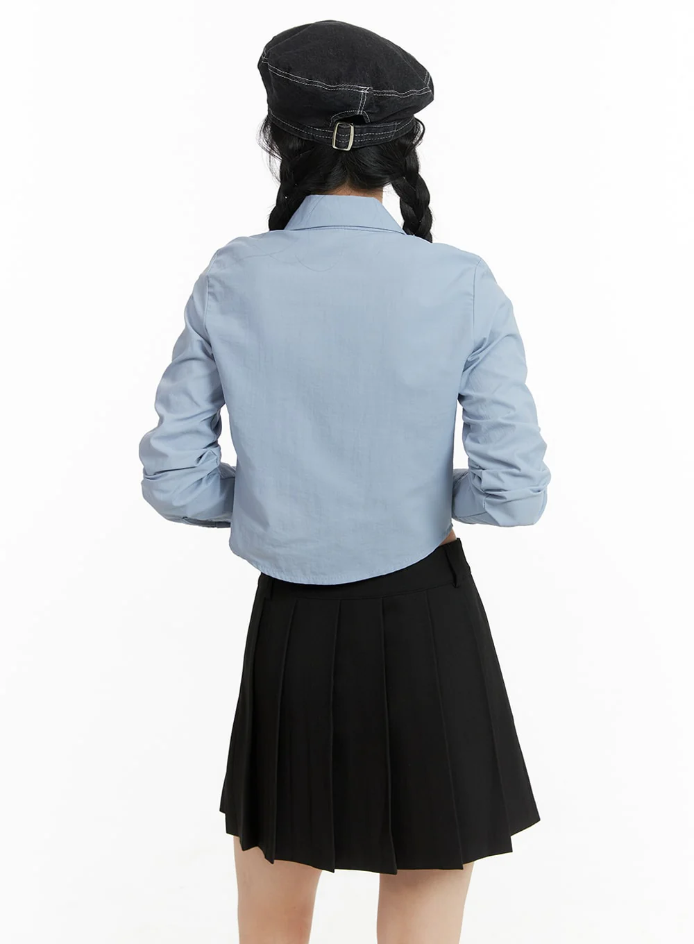 Solid Collar Button-Up Crop Top OM408 - Image 5