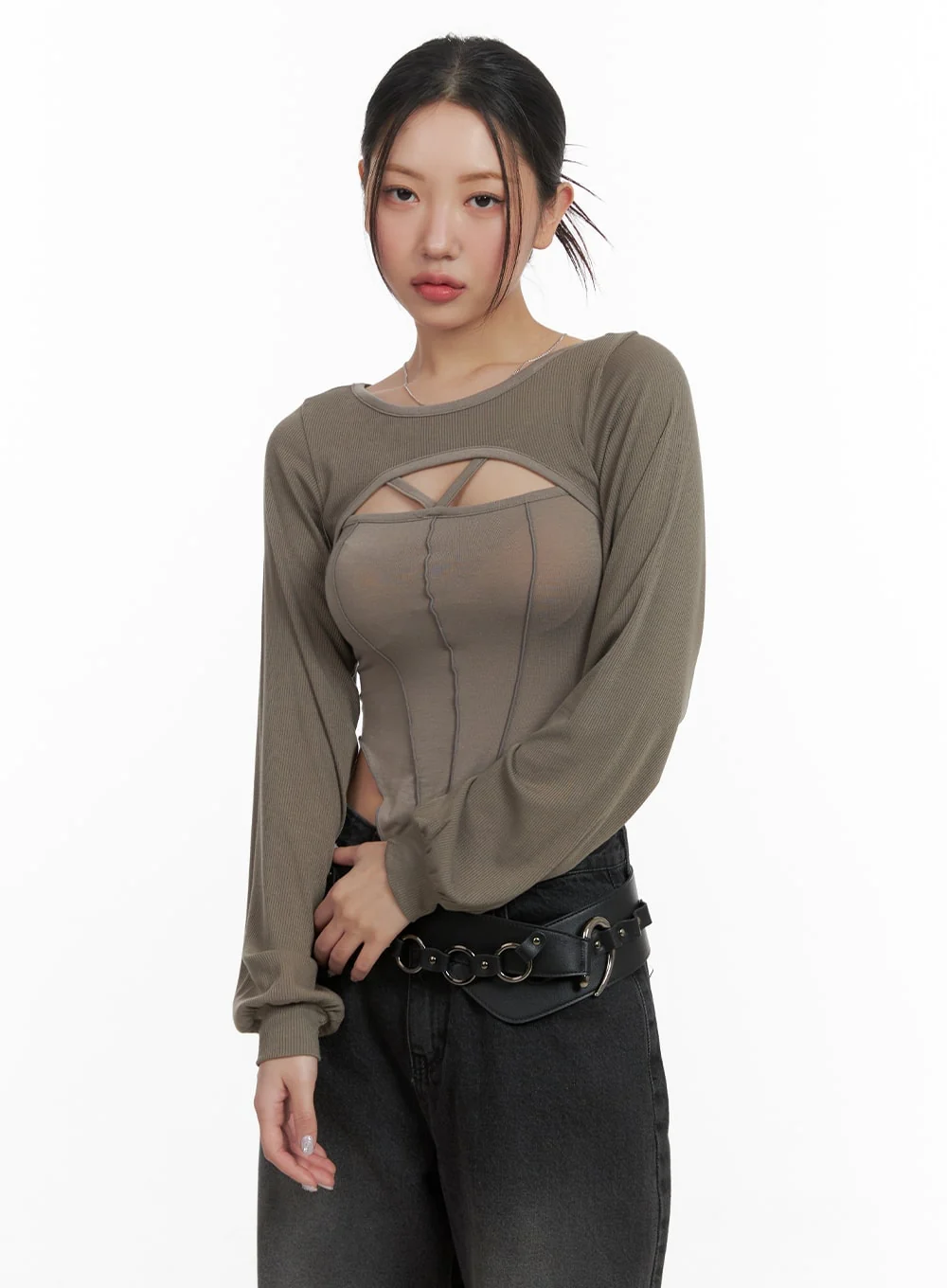 Solid Cut Out Crop Top CA416 - Image 2