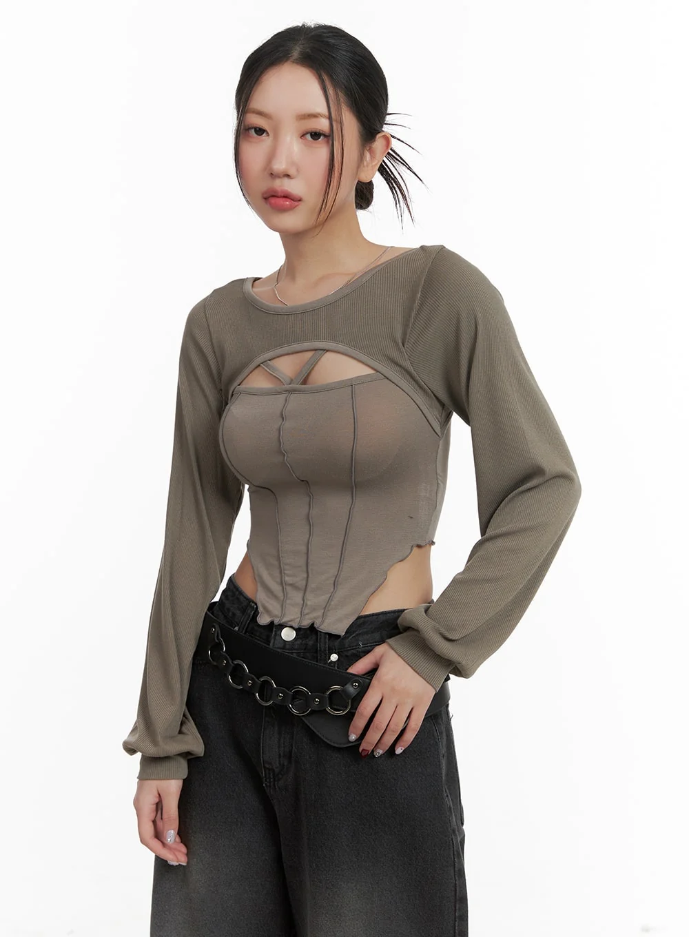 Solid Cut Out Crop Top CA416 - Image 8