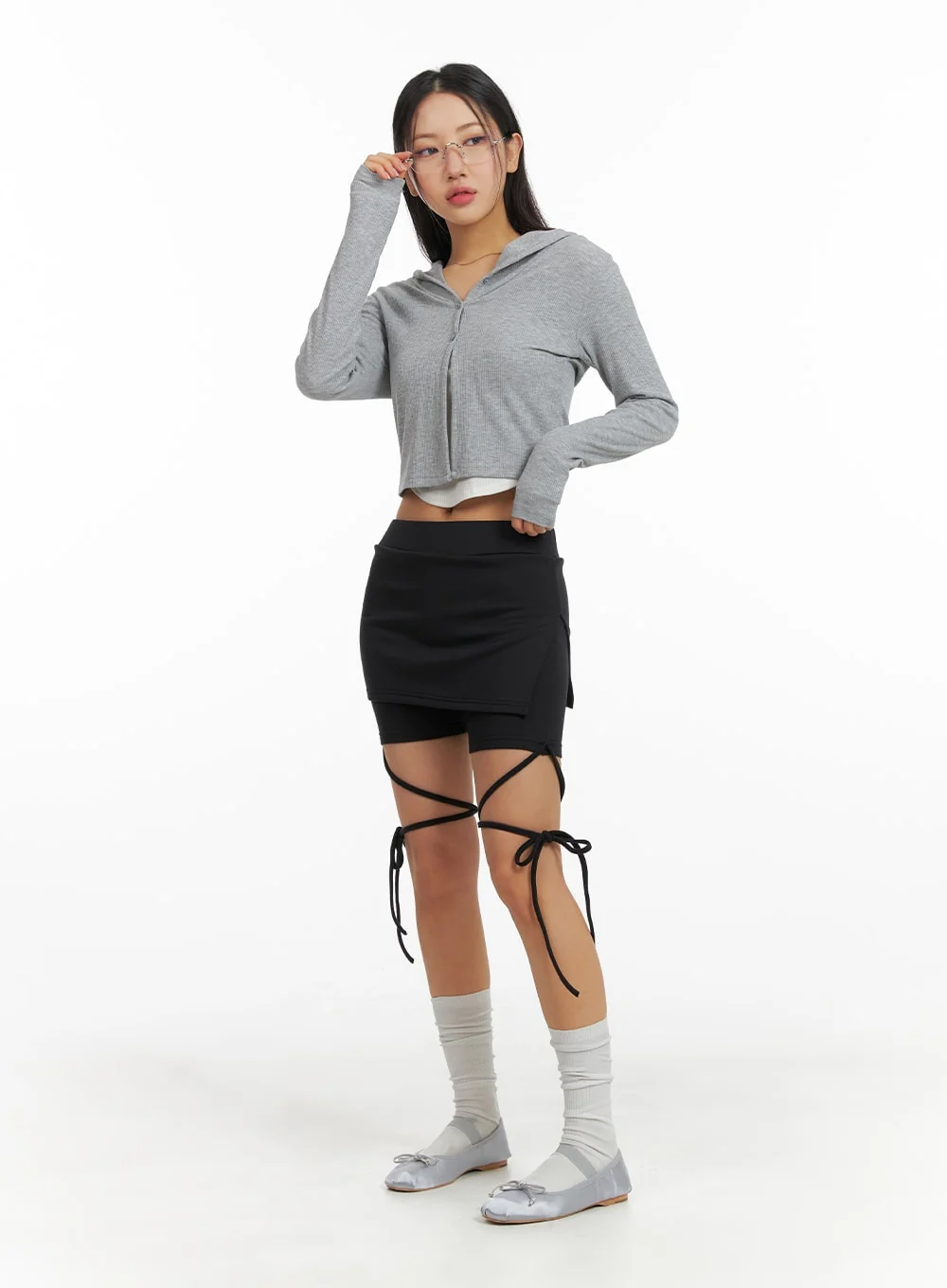 Solid Knotted Wrap Mini Skort CM412 - Image 2