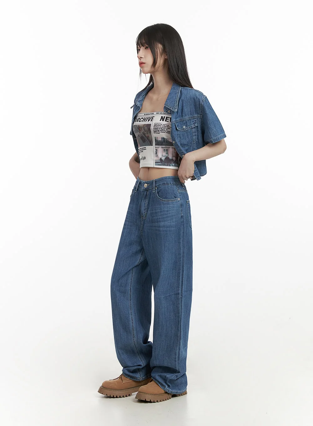 Solid Low Rise Baggy Jeans CY407 - Image 2