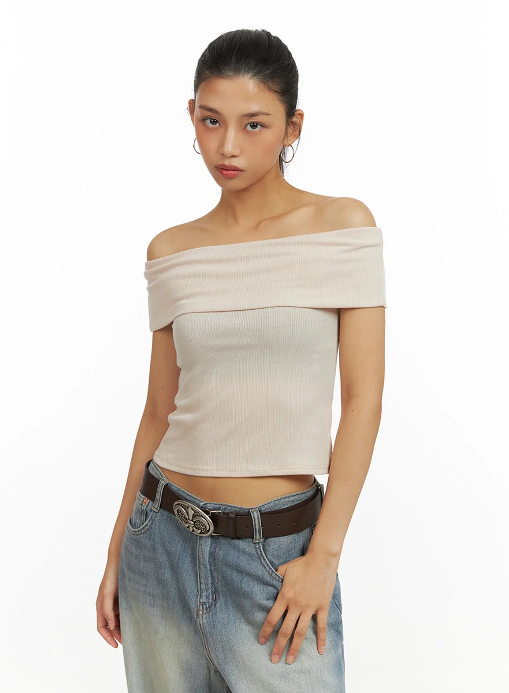 Solid Off Shoulder Crop Top IU412 - Image 2
