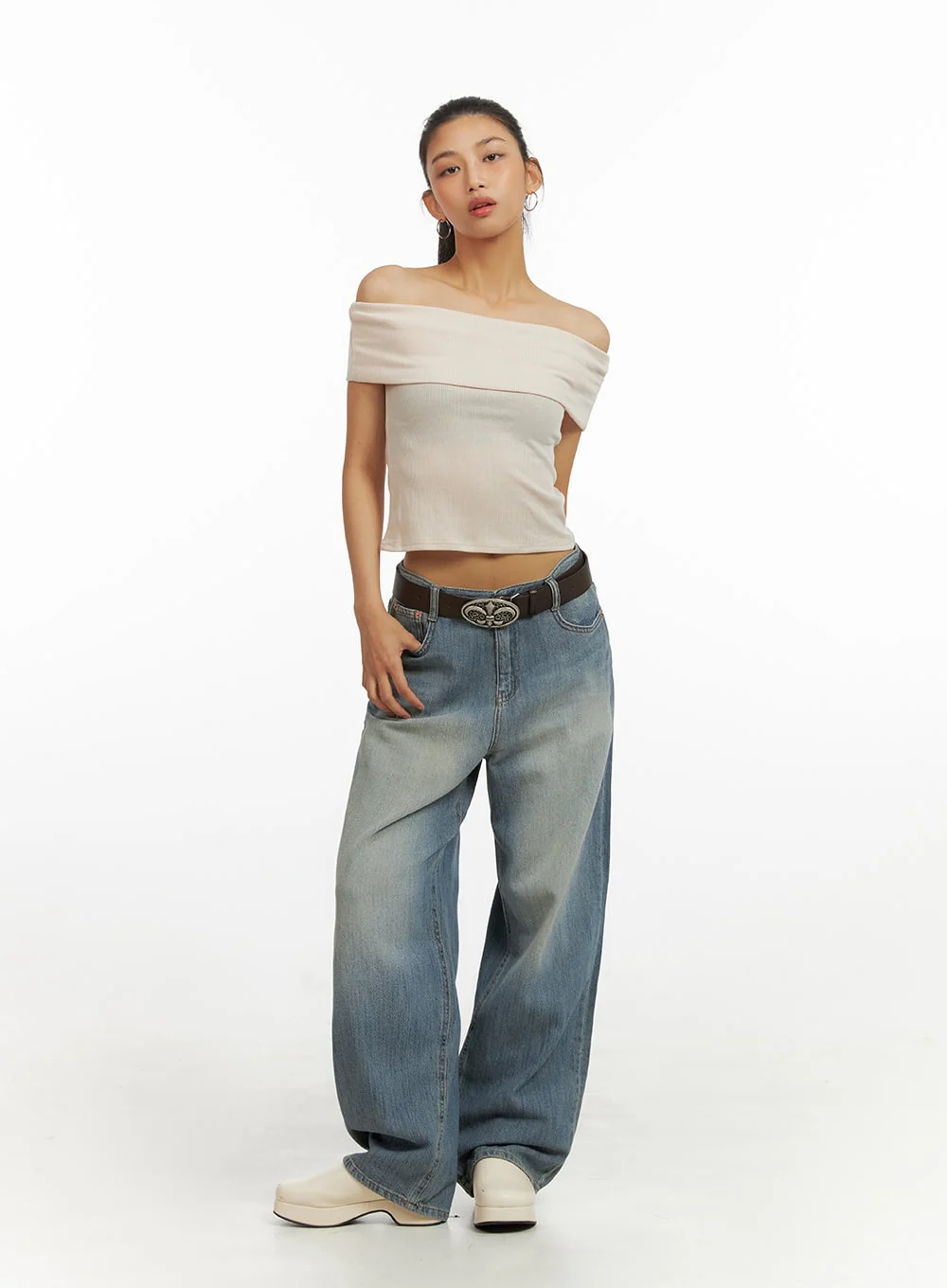 Solid Off Shoulder Crop Top IU412 - Image 3