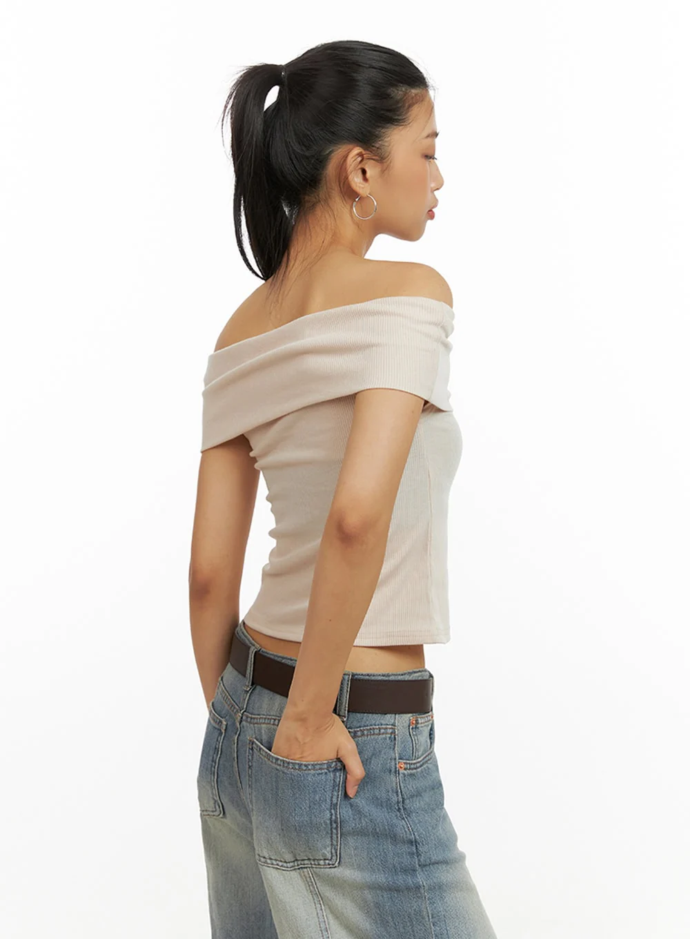 Solid Off Shoulder Crop Top IU412 - Image 5
