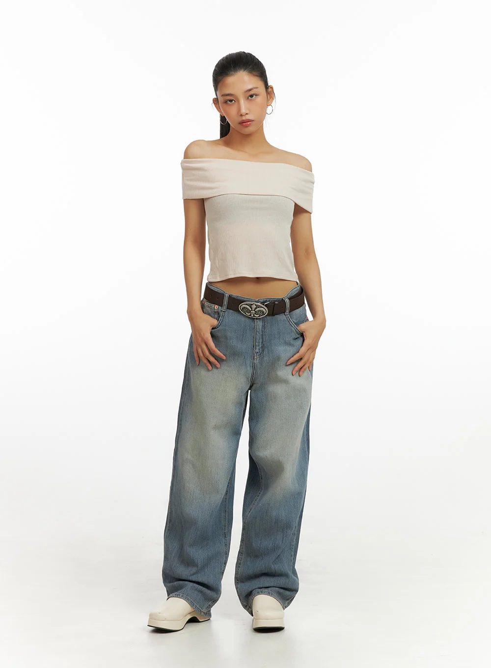 Solid Off Shoulder Crop Top IU412 - Image 6