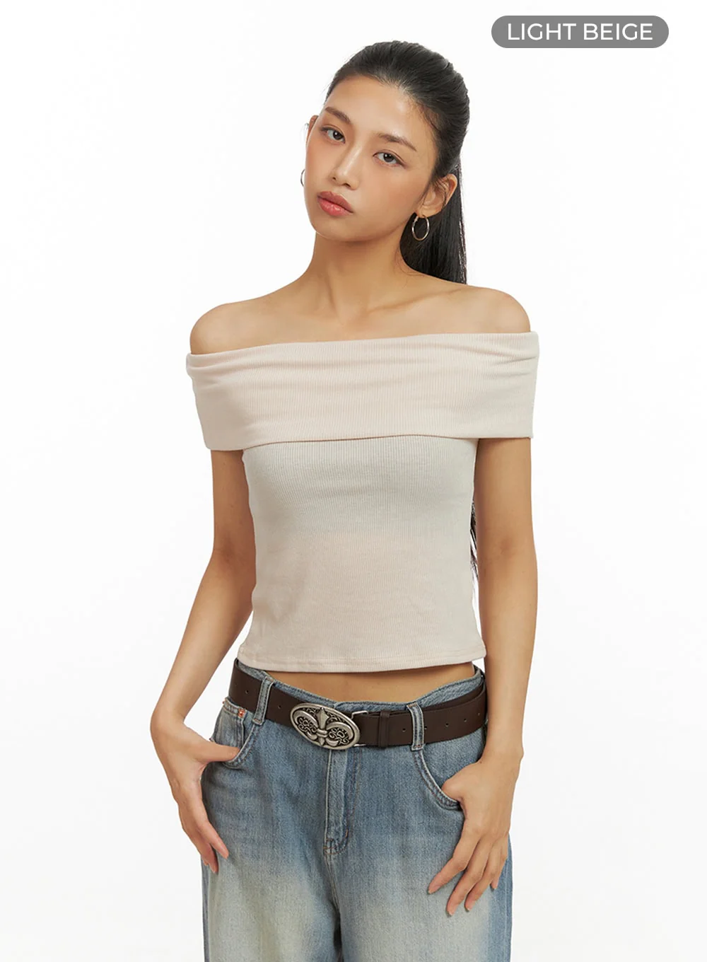 Solid Off Shoulder Crop Top IU412 - Image 7