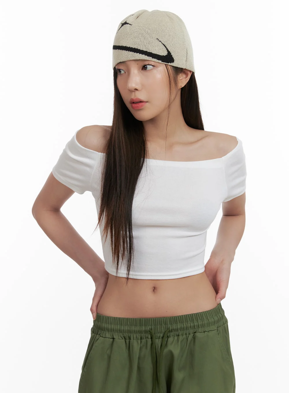 Solid Off Shoulder Crop Top OA429 - Image 4