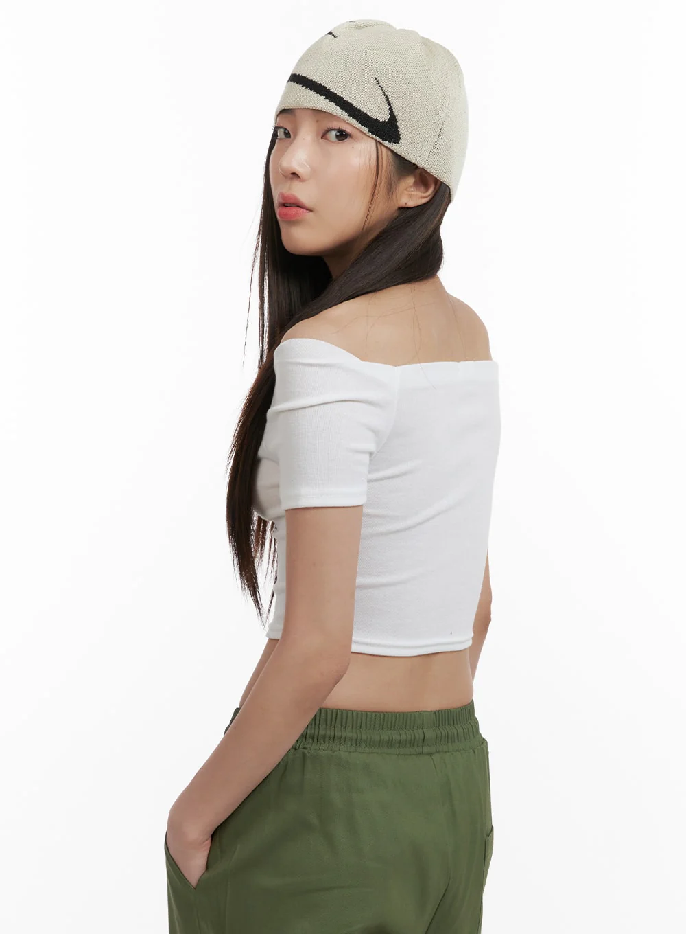 Solid Off Shoulder Crop Top OA429 - Image 5