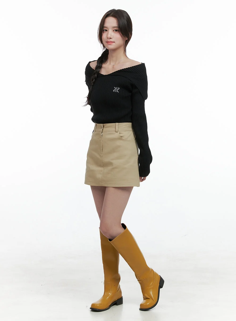 Solid Off Shoulder Knit Top OG409 - Image 2