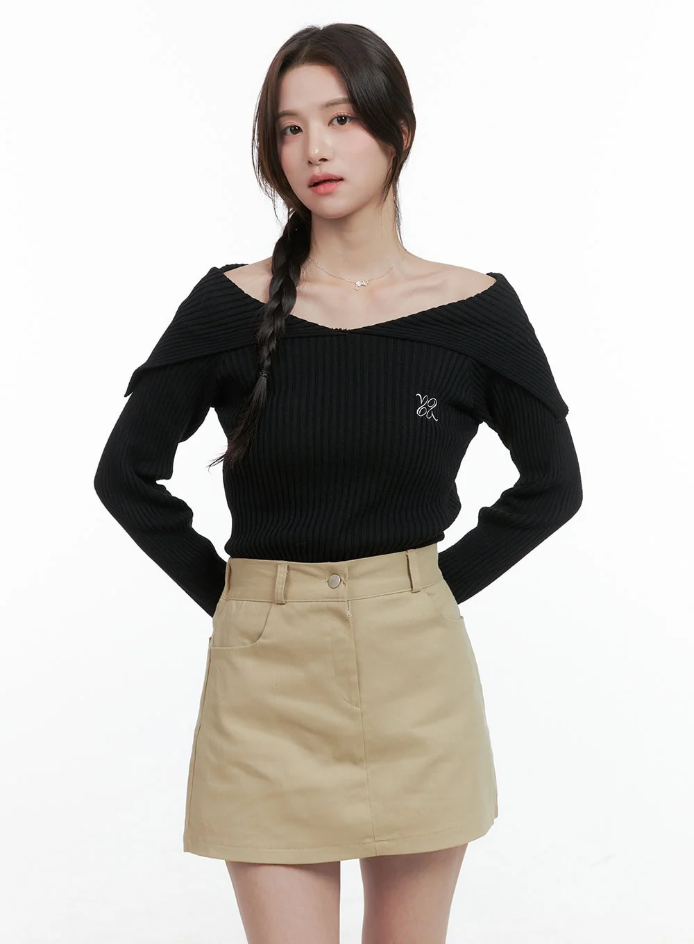 Solid Off Shoulder Knit Top OG409 - Image 5