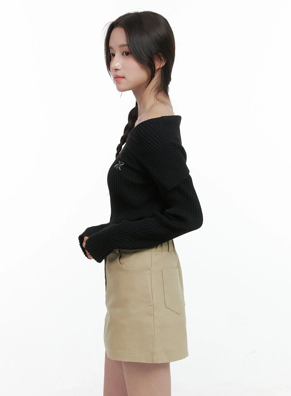 Solid Off Shoulder Knit Top OG409 - Image 6
