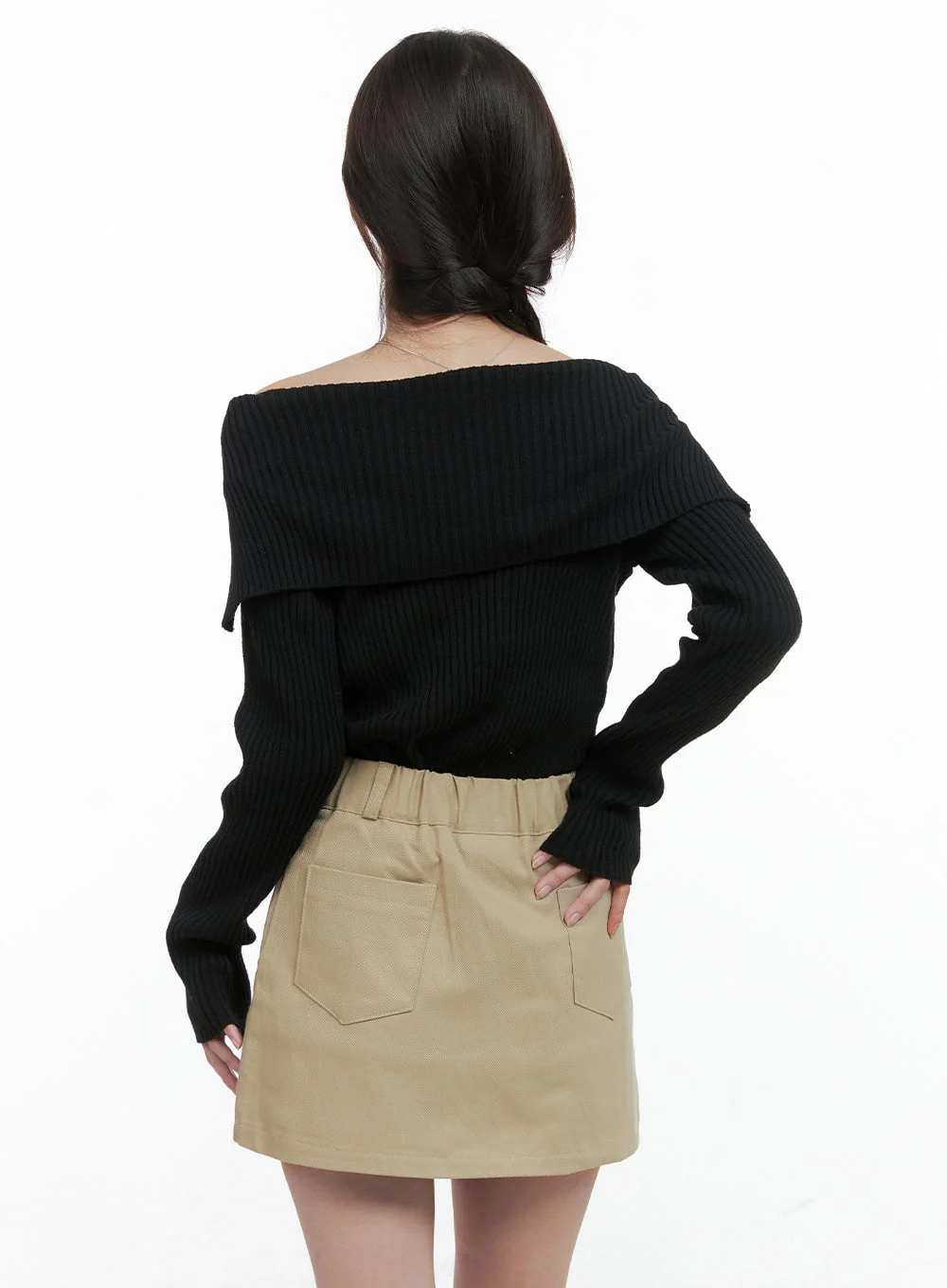 Solid Off Shoulder Knit Top OG409 - Image 7