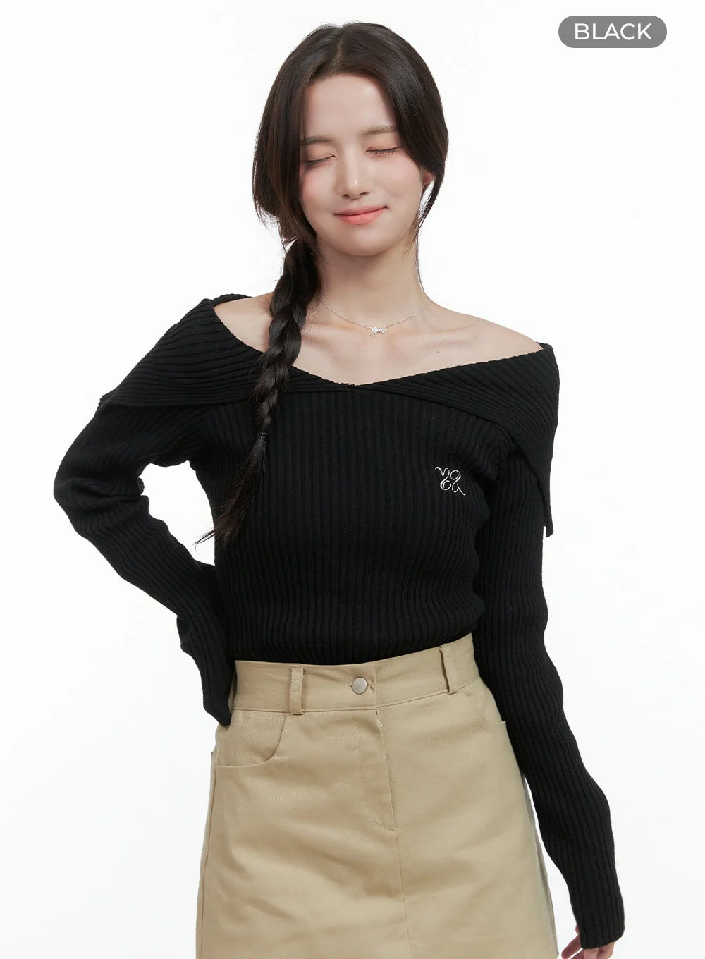 Solid Off Shoulder Knit Top OG409 - Image 8