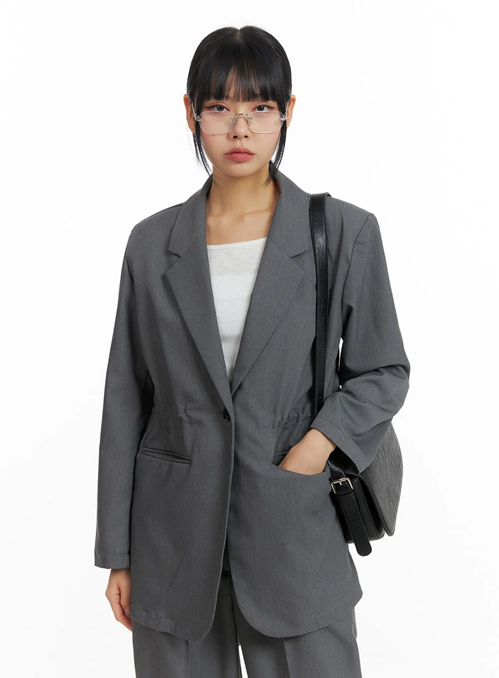 Solid Oversized Waist String Blazer Jacket IM414 - Image 3
