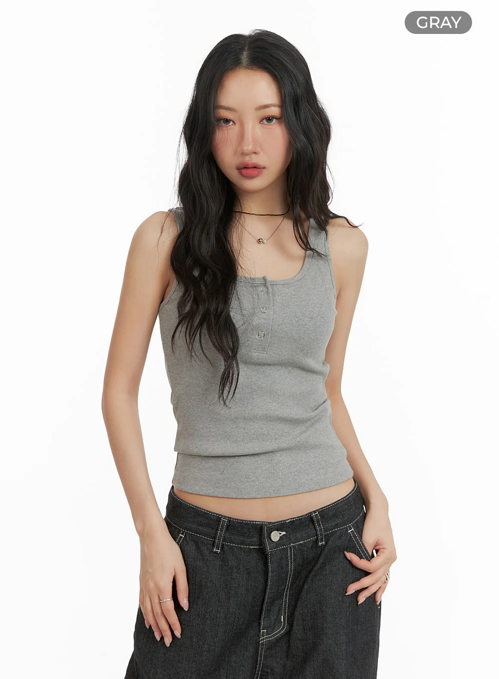 Solid Rib Button-Up Tank Crop Top CM425 - Image 6