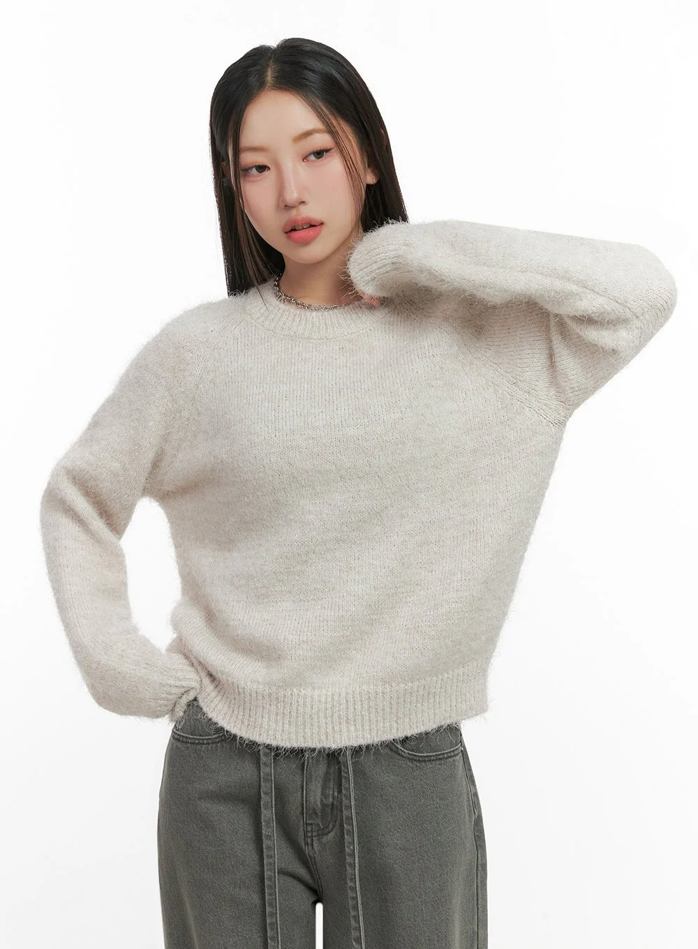 Solid Round Neck Knit Top IN415 - Image 13