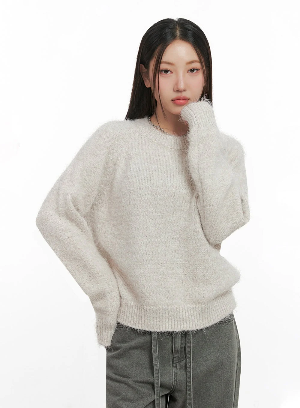 Solid Round Neck Knit Top IN415 - Image 5
