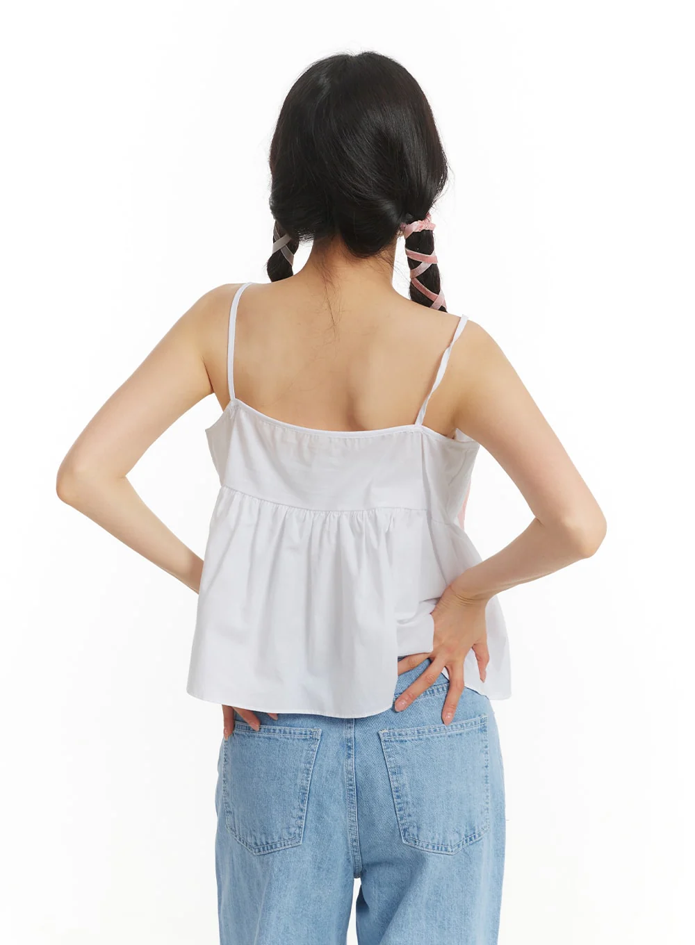 Solid Ruffle Hem Button-Up Cami Top OM406 - Image 4