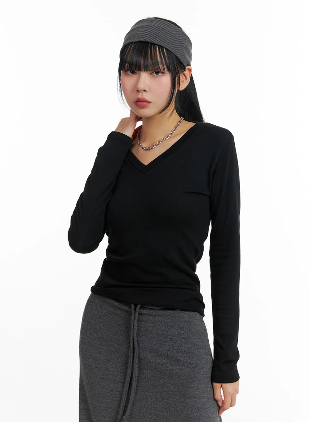 Solid V-Neck Long Sleeve IF402 - Image 4
