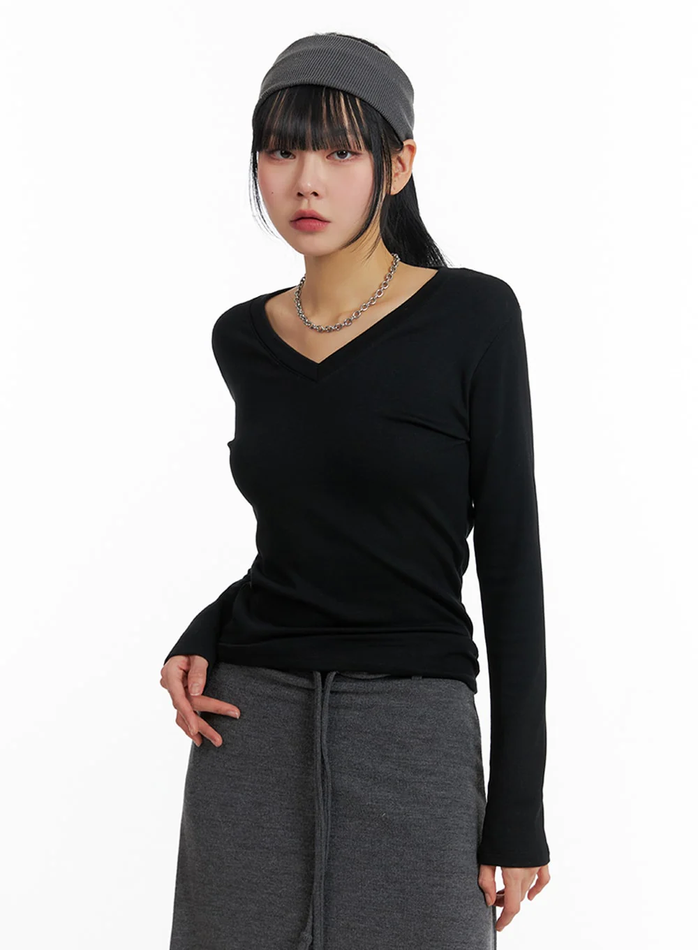 Solid V-Neck Long Sleeve IF402 - Image 5