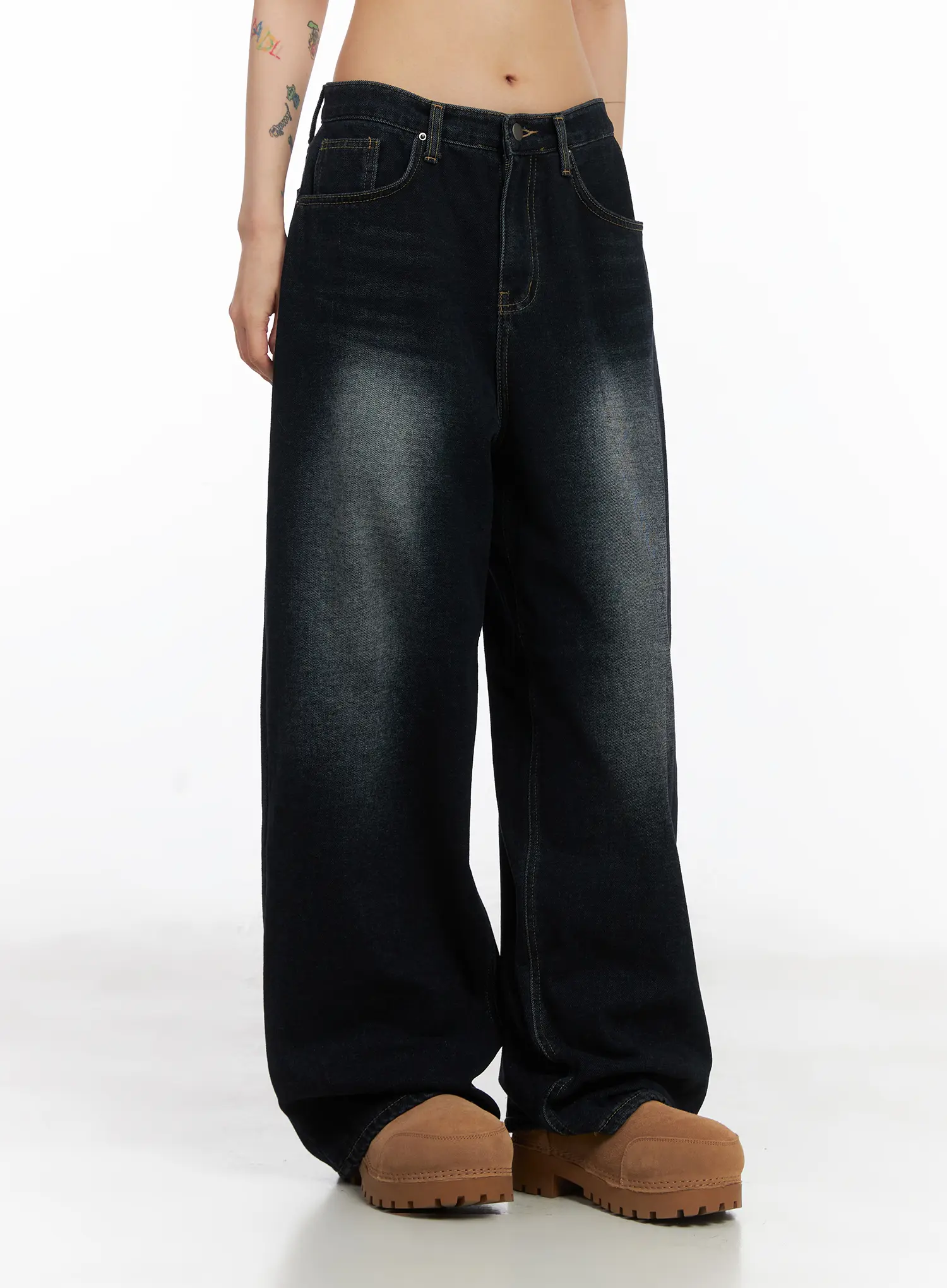 Soph Fleece-Lined Washed Wide-Leg Jeans CD509 - Image 8