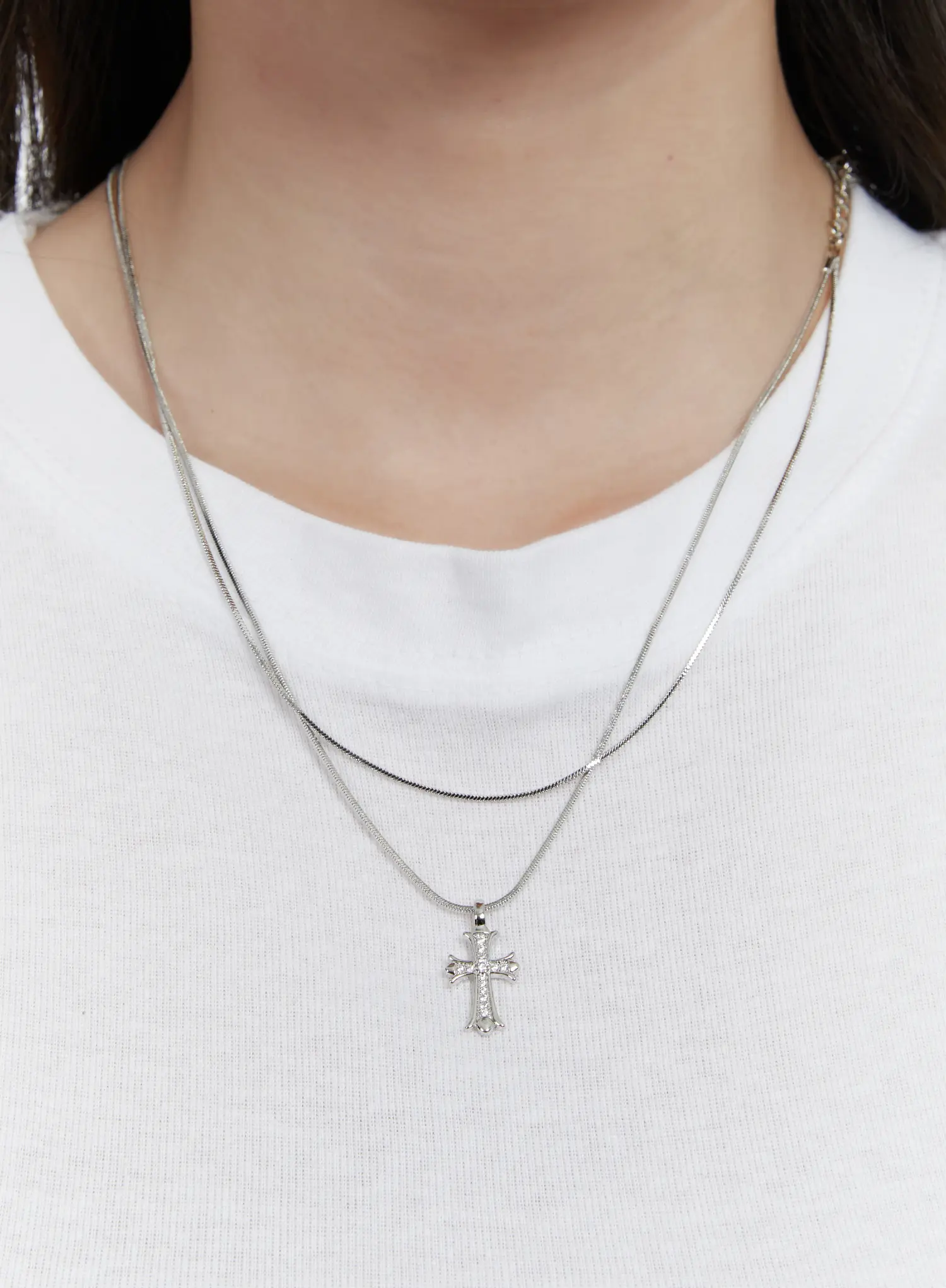 Sparkling Cross Double Layer Necklace F502