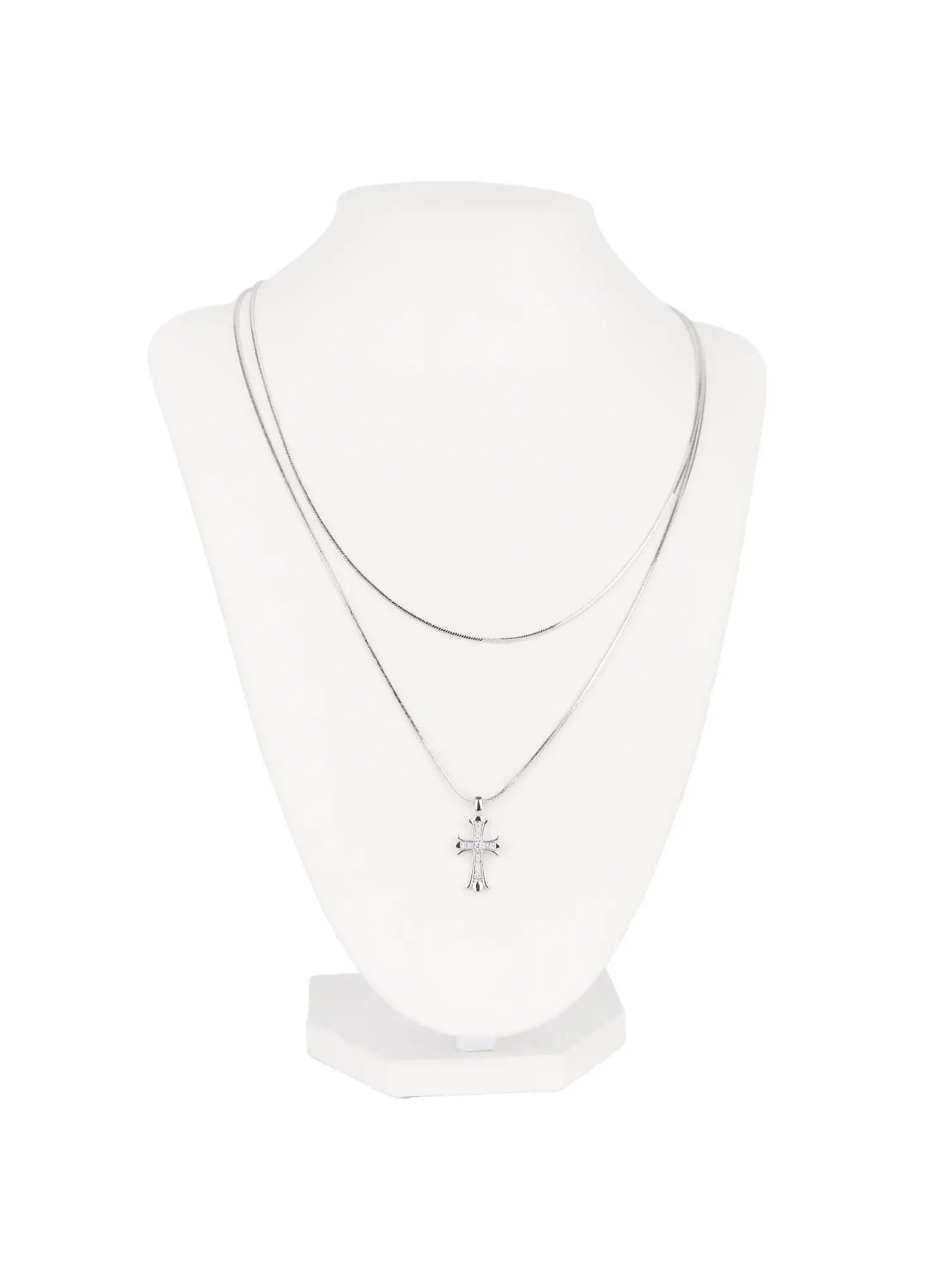 Sparkling Cross Double Layer Necklace F502 - Image 3