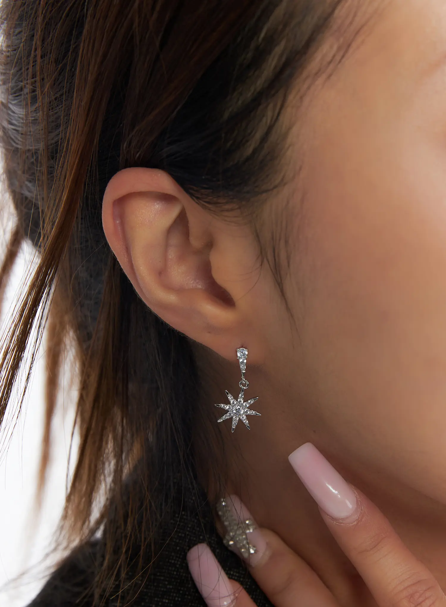 Sparkling Star Drop Earrings CA517 - Image 3