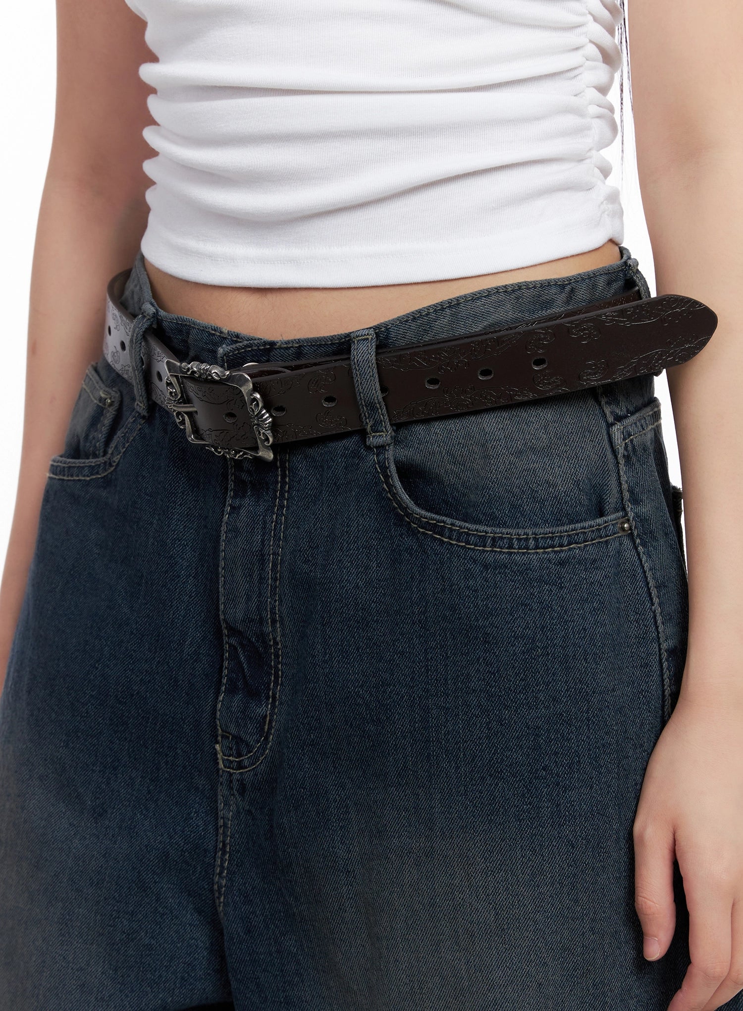 Square Buckle Faux Leather Belt IS525 - Image 4