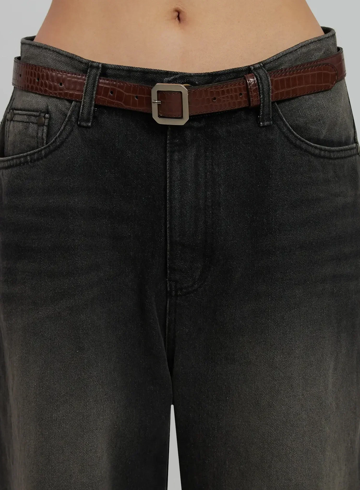 Square Buckle Textured Belt IJ509