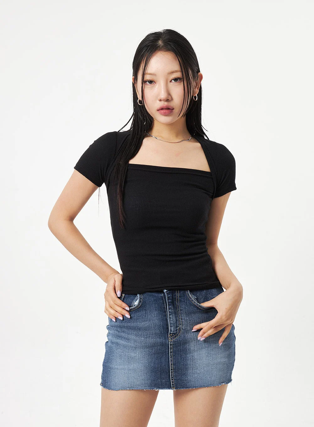 Square Neck Knit Tee CA320 - Image 19