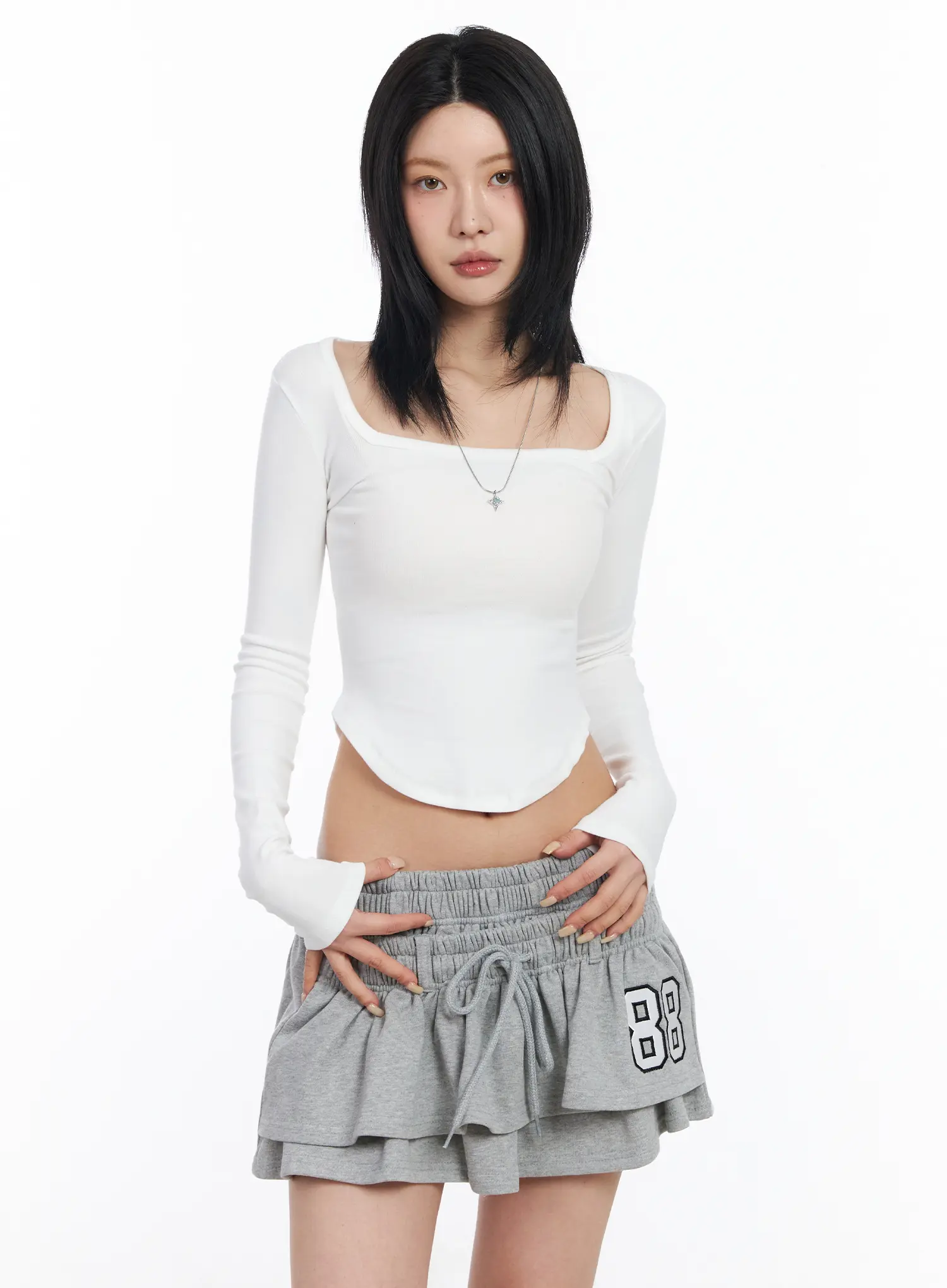 Square Neck Long Sleeve Crop Top CF526