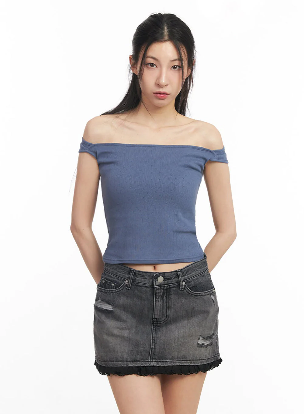 Square-Neck Off-Shoulder Top IY529 - Image 19